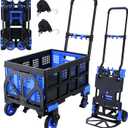 2-in-1Folding Hand Truck Dolly with Folding Basket, 330LBS Capacity Foldable Hand cart,Folding Dolly with Retractable Handle,Hand Truck Foldable with 4 Wheels for Moving