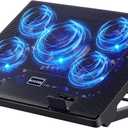 Kootek Laptop Cooling Pad, Laptop Cooler with 5 Quiet Fans for 12"-17" Computer PC Notebook Gaming Laptop Fan, Height Adjustable Laptop Cooling Stand Laptop Accessories, Blue