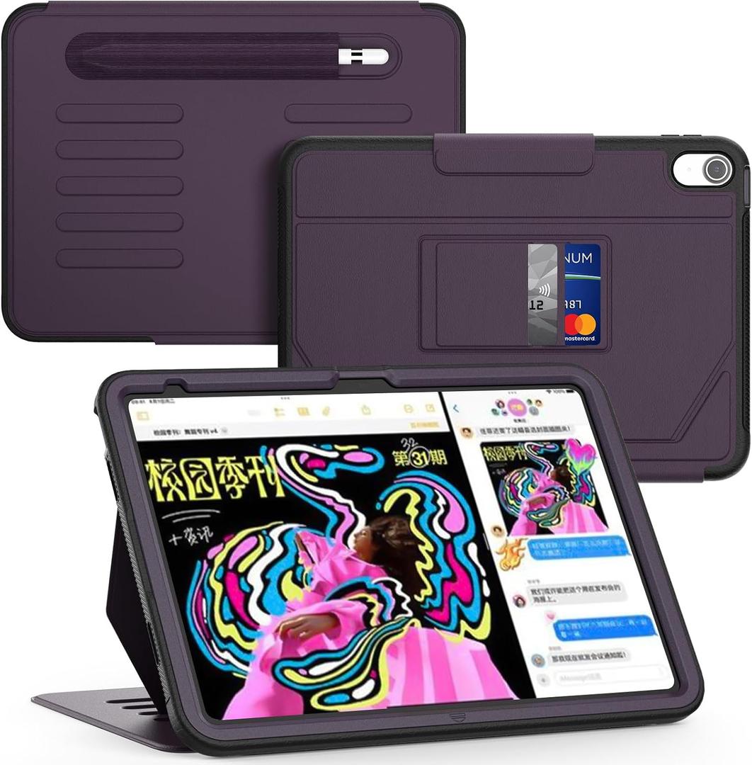 Case for iPad (A16) 11th Generation 11''/iPad 10th Generation 10.9'', Slim Magnetic Multi-Angles Stand & Auto Sleep/Wake Case with Pen Holder & Card Slot for iPad 11th/10th Gen, Purple