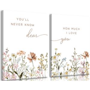 2 Pcs Wildflower Nursery Canvas Wall Art Flower Botanical Sentence Poster Painting Picture Wall Decor Boho Girl Nurseries PrintArtwork for Nursery Baby Room Living Room Bedroom Home Decoration (24L" x 16W")