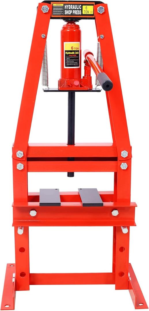 6 Ton Shop Press with Press Plates, A-Frame Hydraulic Press Height Adjustable, Heavy Duty Hydraulic Power Unit for Auto Repair Shops, Mechanical Workshops, Garages, Basements (Red)
