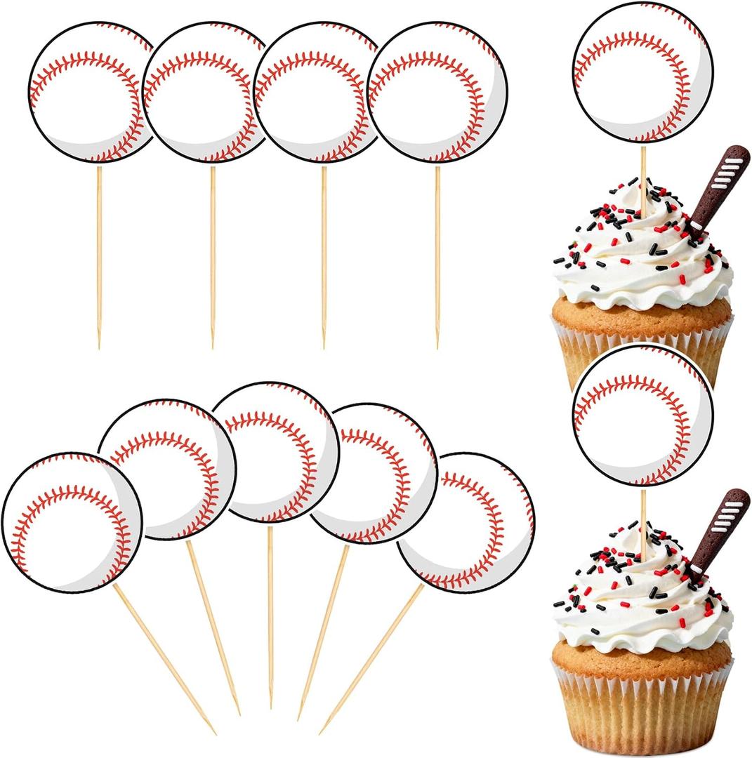 Hooqict 40Pcs Baseball Cupcake Toppers Baseball Birthday Cake Topper Decorations Cupcake Picks for Kids Boys Girls Sports Theme Birthday Party Baby Shower Decorations Supplies