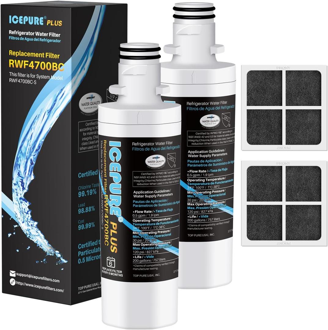 ICEPURE PLUS ADQ747935 NSF 53&42 Certified Replacement for LG LT1000P MDJ64844601, Kenmore Elite 9980, LT1000PC ADQ74793501 LT1000 RWF4700A RWF4700AB Refrigerator Water and LT120F Air Filter,2Combo