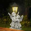 Garden Angel Solar Light Statue, Decorative Outdoor Lantern, White Stone-Look Figurine, LED Powered