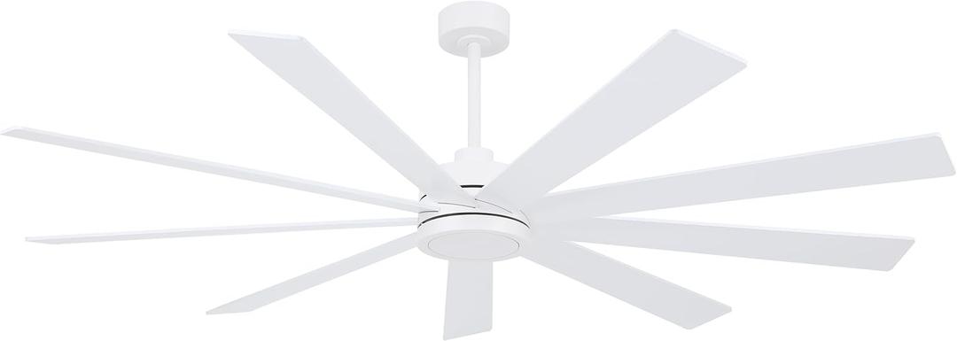 64" Ceiling Fan No Light White, 6-Speed Noiseless Reversible DC Motor, 9 Blades Industrial Ceiling Fan with Remote and 4.5"/12" Downrods for Home or or Commercial Use (64", White)