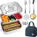 Stainless Steel Lunch Box Leakproof 3-Compartment Tray, 1800ml Stainless Steel Bento Box with Utensil Set, Sauce Cups and Lunch Bag, Dishwasher-Safe Snack Box for Work, Office, Travel, Picnic