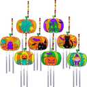 Winlyn 24 Sets Halloween Pumpkin Suncatcher Wind Chime Ornaments Decorations DIY Window Paint Art Suncatcher Craft Kits Pumpkin Sun Catchers for Kids Classroom Halloween Activities Holiday Art Project
