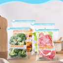 120 Pack Calendar Slider Quart Freezer Bags Reusable Food Storage Bags Slide Zipper Expandable Bottom Clear Plastic Freezer Bags With Write-On-Label For Food Storage (Blue)