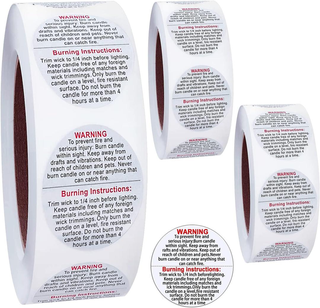 1500 pcs Candle Warning Labels,1.5inch Candle Jar Container Stickers, Candle Safety Stickers for Candle Making DIY Candle Jars (White)