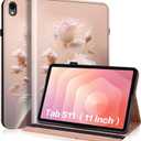 Case for Samsung Galaxy Tab S11 11 Inch, PU Leather Tablet Cases Flip Folio Multi-Angle Viewing Stand Protective Cover with Card Slots - Ceramic Roses
