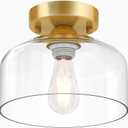 Semi Flush Mount Ceiling Light Brushed Gold - Clear Glass Pendant Lamp Shade, Modern Farmhouse Light Fixture for Hallway Corridor Kitchen Entryway Bedroom, Bulb Not Included