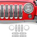 Mesh Grille Grill Insert+Headlight Turn Light Cover Trim Fit for 2007-2018 Jeep Wrangler JK JKU(Chrome)
