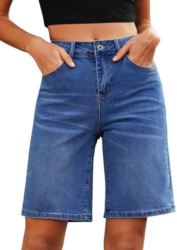 Utyful Jean Bermuda Shorts for Women High Waisted Trendy Long Stretchy Denim Shorts Knee Length Casual Summer Jorts, Size: M