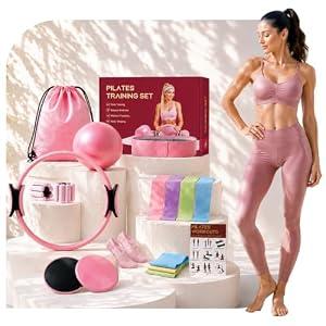 Chobokiang Pilates Kit for Women, Home Workout Equipment Set with Ring, Ball, Resistance Bands, Core Sliders & Ankle/Wrist Weights, Pilates Essentials Kit for Full Body Sculpt, Fat Burn & Beginners