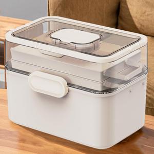 Portable 3-Layer Medicine Storage Box with Detachable Travel Pill Case, Expandable Medical Organizer for Home & Travel (White, 11.2 * 8.3 * 6.7'')