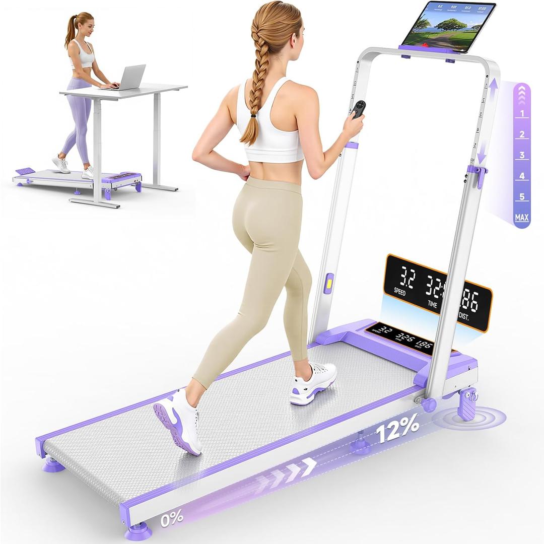 Tisomy 12% Incline Walking Pad Treadmill for Home, 3.5HP Walking Pad with Incline/Adjustable Height, 4 in 1 Under Desk Treadmill with Handle Bar, Foldable Walking Pad 350LBS, APP & Remote, LED Display