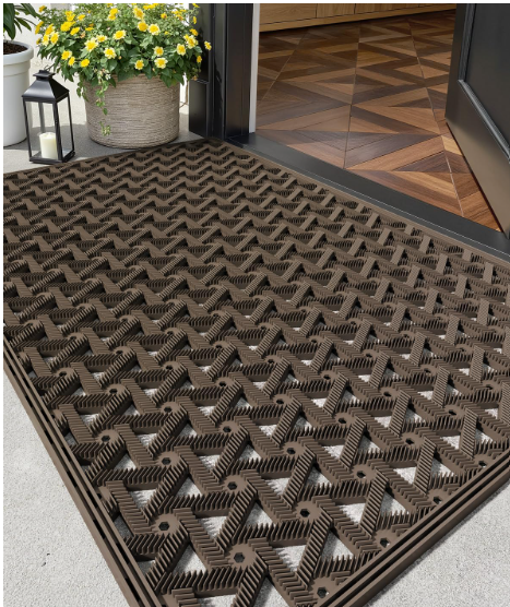 Color&Geometry Door Mat Outside Entrance with Drainage, 24"X36" Brown | Rubber Heavy Duty Dirt Trapper Waterproof Outdoor Welcome Mat, All Weather for Front Back Door Patio Entryway Entry