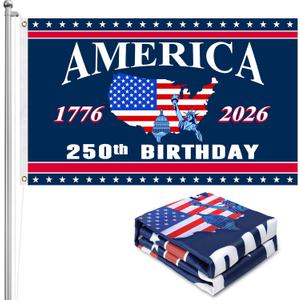 4th of July Decorations - 3x5 Ft Double Sided 3 Layers 250th Anniversary Flag - Fourth of July Independence Day Patriotic Red White and Blue 250th Anniversary American Flag Decor for Indoor Outdoor