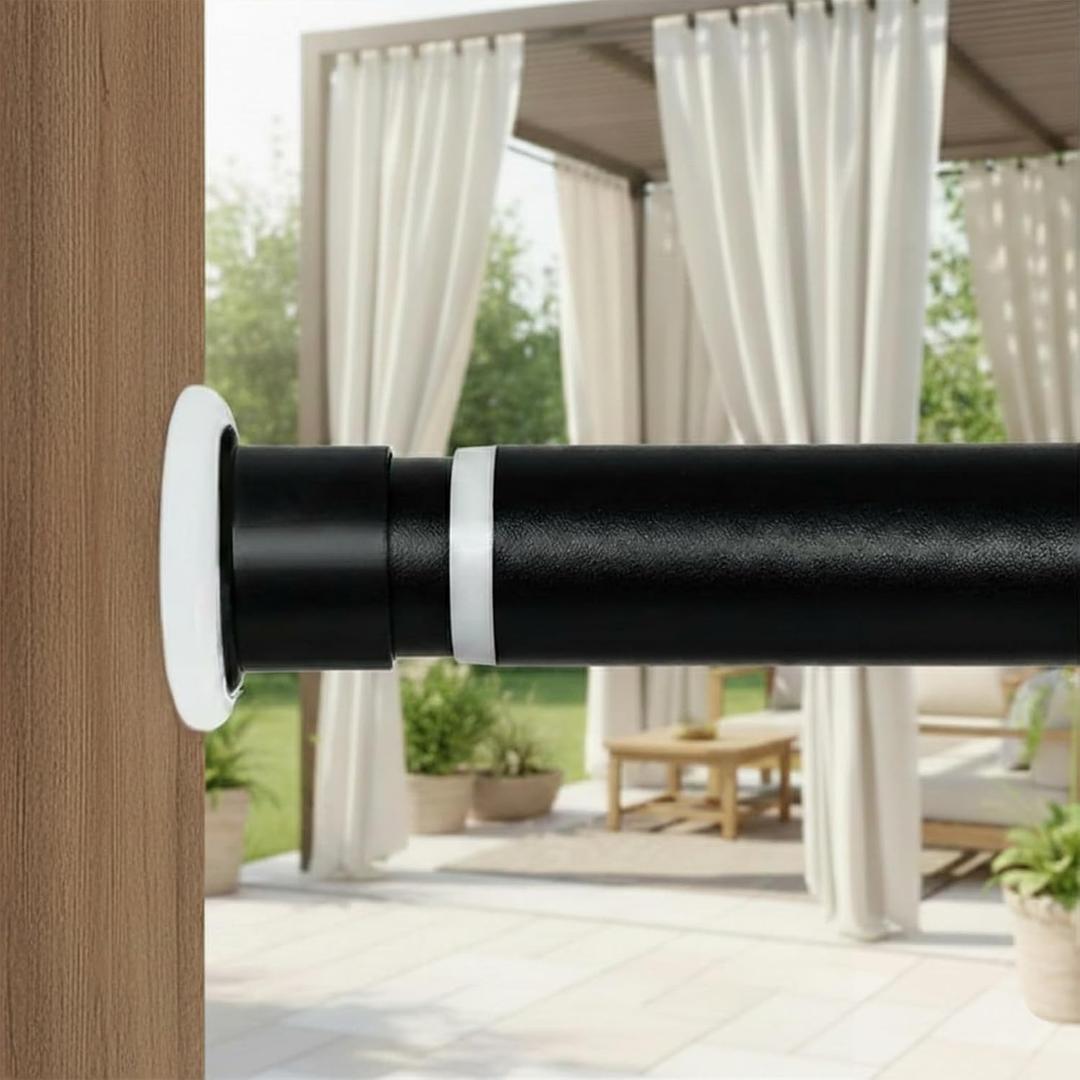 Tension Curtain Rod 43 to 162 Inches (3.6 to 13.5 ft), 1.26" Diameter Spring Adjustable Heavy Duty Long Large Curtains Pole for Windows Door Bathroom Patio Outdoor No Drilling, Black