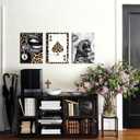 YYNISPIN Black Leopard Wall Art, Preppy Cheetah Wall Decor Painting, Fashion Black Girl Poster Canvas Prints Modern Teen Girly Artwork for Bedroom Living Room 16x24 inch Frame