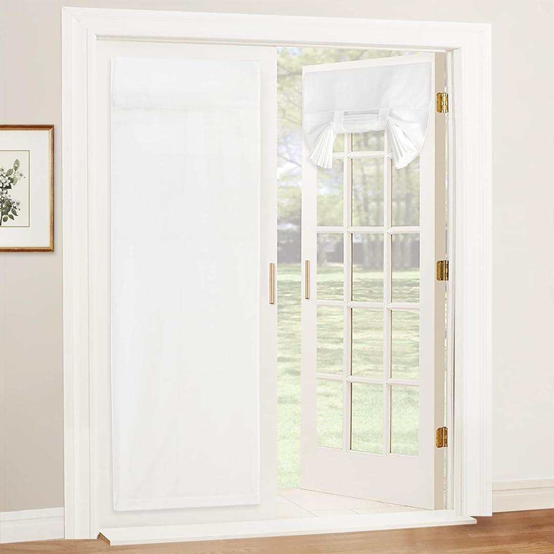 RYB HOME Linen Blended French Door Window Curtains, Room Darkening Tricia Door Shades Blinds Portable for Patio/Office/Classroom Privacy, W 26 x L 72 inch, 1 Panel, White