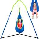 FUNLIO 2-in-1 Sensory Swing with Stand, Triangular Frame Swing Set with Sensory Swing & Pod Swing, Heavy Duty Steel Swing Stand for Kids, 240 lbs Capacity, Indoor & Outdoor, Height Adjustable Design