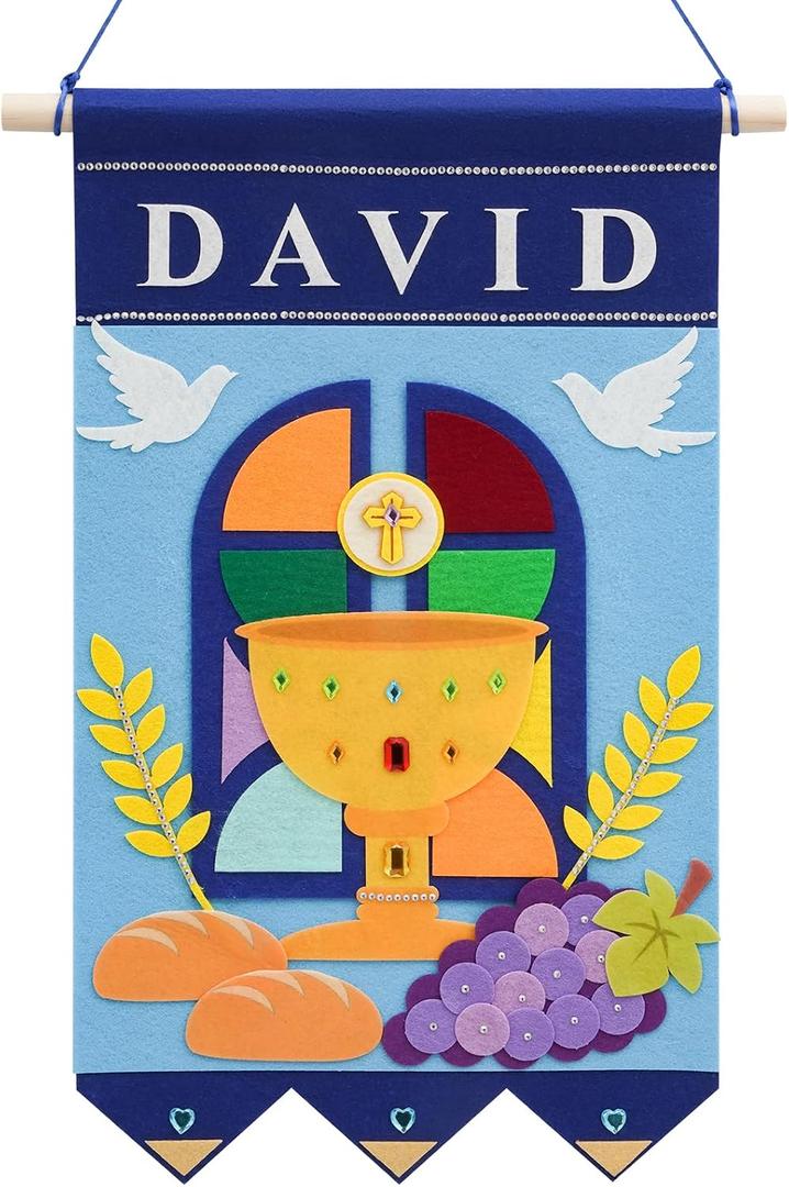 First Communion Banner Kit for Boys First Holy Communion Gifts for Boys Girls 1st communion decorations Felt Banner Kit for Church Sunday School