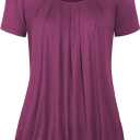 DJT Women's Summer Tops Short Sleeve Pleated Front Dressy Casual Loose Blouse T Shirts (Pink, XXL)