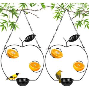 Hushee 2 Pcs Oriole Feeder for Outdoors Grape Jelly and Oranges Fruit Metal Bird Feeder Outdoor Garden Hanging Drinking Container Hummingbird Jelly for Outdoor Hanging Garden Patio(Apple Shaped)