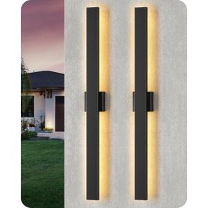 EDISHINE 2 Pack Modern Outdoor Wall Lights Dimmable, 39.3" Linear Led Exterior Wall Light, 3CCT, Iron & PC, IP65 Waterproof, Long Exterior Lighting Fixtures for Front Door, Stair, Black (39.4 in)