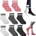 8 Pairs Women Pilates Socks with Non-Slip Grips, Yoga Calf Crew Athletic Socks for Dance Yoga Barre Hospital Workout