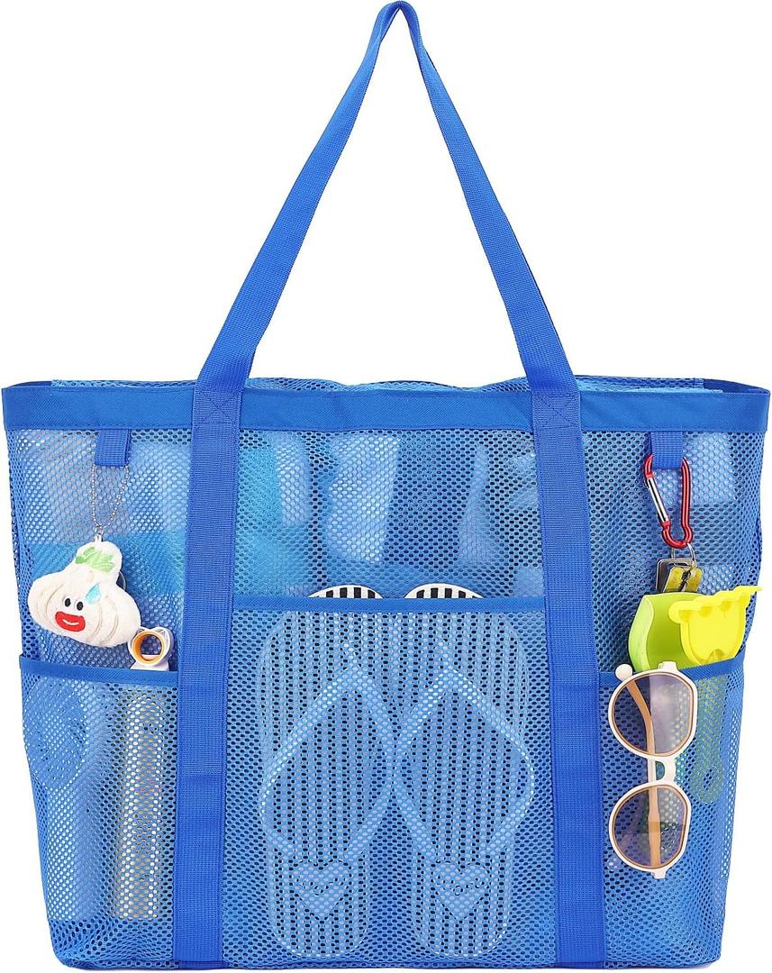 Mesh Beach Bag with Zipper, Large Beach Tote for Women, Toys Pool Swim Bag Travel Vacation Cruise Essentials