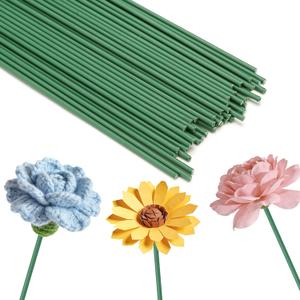Kesote Green Floral Wire Stems for Crafts, Crochet Pipe Cleaner Flower Bouquets Making, 100 Count, Thick Flower Rose Sticks, 8 Inches