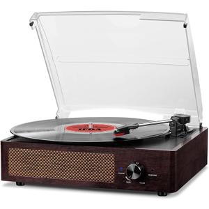 Vinyl Record Player Turntable with Built-in Bluetooth Receiver & 2 Stereo Speakers, 3 Speed 3 Size Portable Retro Record Player for Entertainment and Home Decoration
