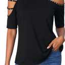 SOLY HUX Women's Cut Out Off Shoulder T Shirt Short Sleeve Rhinestone Tee Tops, Size S