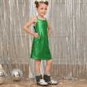 Perfashion Sequin Dress for Girls Sparkly Spaghetti Strap Dress Green Dance Bodycon Metallic Outfit Size 10-12 (Green)