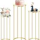 tagotry 3PCS Gold Metal Cylinder Pedestal Stands - Round Plant Display Columns for Party Decor, Floral Arrangements, Vase Displays, Birthday Wedding Backdrop Decorations