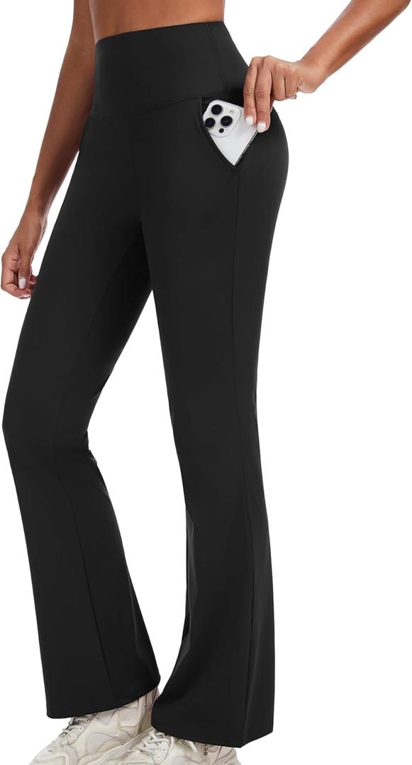 High Waisted Flare Leggings for Women with Pockets, Tummy Control Yoga Pants, Bootcut Workout Leggings (Black, XXL)