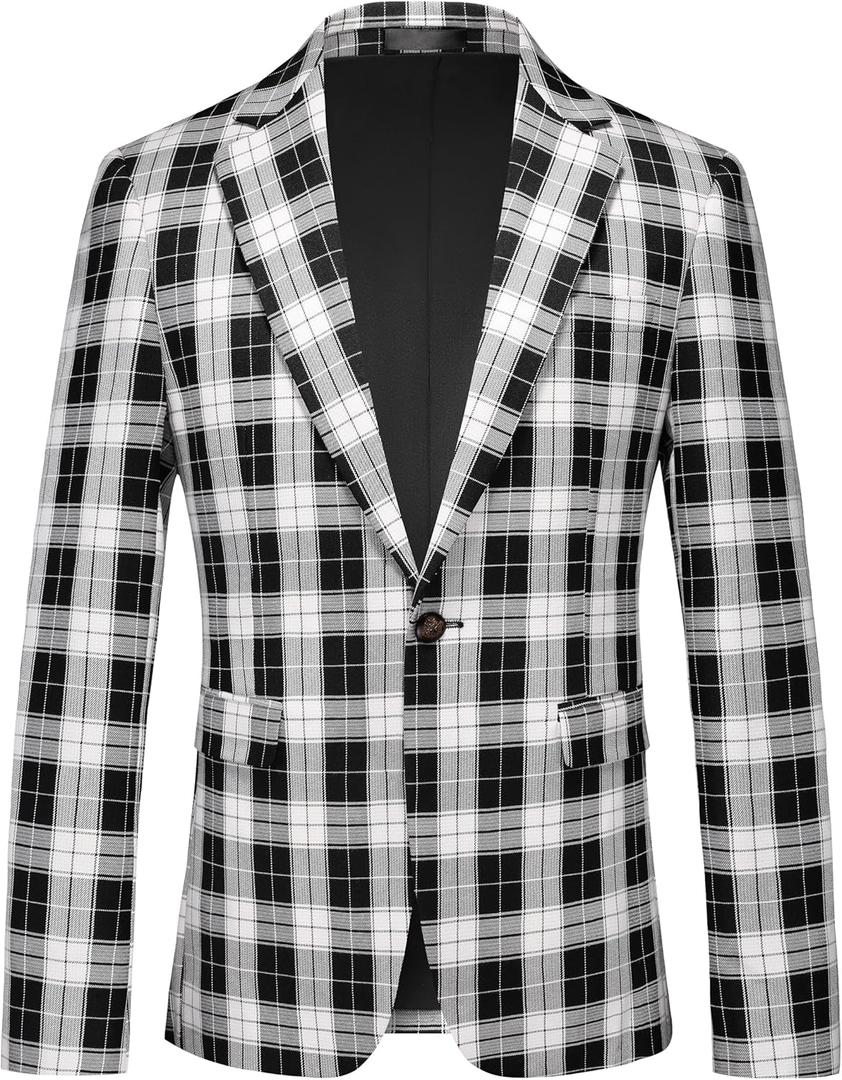 UNINUKOO Men's Blazer Plaid Casual Slim Fit Sport Coats One Button Lightweight Checkered Suit Jacket (42)