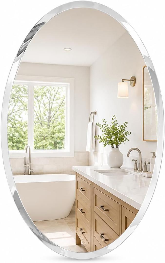 Bathroom Mirror for Over Sink, 20x28 Inch Oval Frameless Mirror