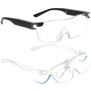 OKH Hands Free Magnifying Glasses with Light, Blue Light Blocking 160% Magnification and Dual LED Lights, Includes flip up Magnifying Glasses for Close Work, Reading, Crafts 1 Pack