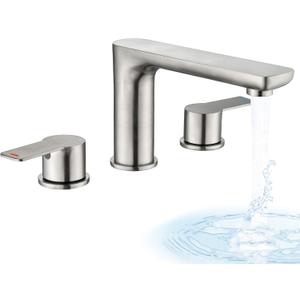 Deck Mount Tub Faucet Brushed Nickel Roman Tub Faucet 2 Handles Classic Longer Spout Bathtub Faucet Filler Set 3 Hole High Flow Tub Faucet