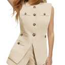 Tankaneo Womens 2 Piece Outfits Casual Suit Sets Sleeveless Button Down Blazer Vest Shorts Office Business Matching Set, Apricot, Large