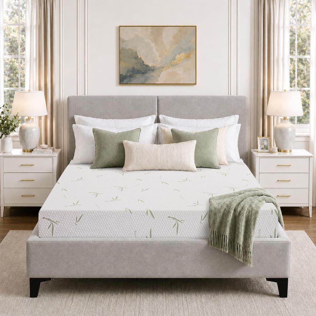 IULULU Twin Mattress, 8 Inch Green Tea Gel Memory Foam Mattress with Breathable Cover, Twin Mattress in A Box, Firm Support, CertiPUR-US Certified