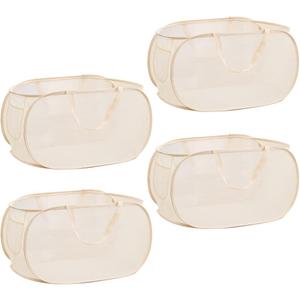 LATERONON 4Pcs Beige Canvas Laundry Hamper, Foldable Pop-up Mesh Basket, Large Capacity, Opening Design, Side Storage Bag, Versatile Use-Home, Camping, Dorm, Hotel, Travel