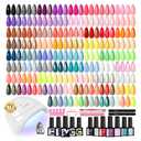 phoenixy 71 Pcs Gel Nail Polish Kit with U V Light, 60 Pcs Gel Nail Kit for Beginners with Everything 5 Pcs Base Top Coat Manicure Starter Nail Polish Set Valentine Gifts for Women