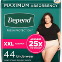 Depend Fresh Protection Adult Diapers, Incontinence & Postpartum Bladder Leak Underwear for Women, Disposable, Maximum, ExtraExtraLarge, Blush, 44 Count (2 Packs of 22)