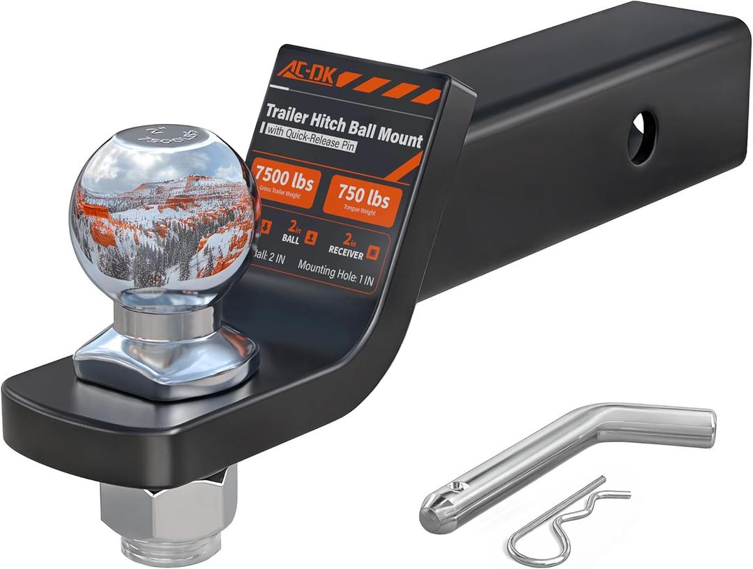 AC-DK Trailer Hitch Ball Mount for 2 inch Receiver,2 inch Drop Hitch,with 2-Inch Ball,7,500 lbs Capacity Ball Hitch, 750lbs Tongue Weight,Includes Hitch Pin