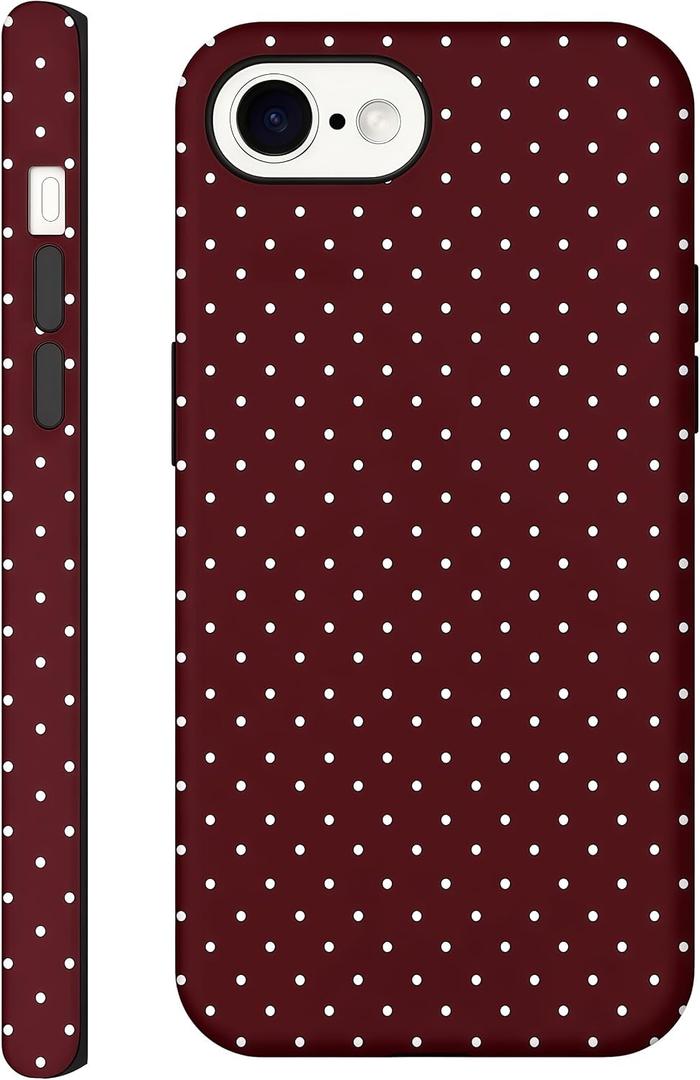 Aesthetic Cases for iPhone 16e, Red Polka Dot Design, Hard Hybrid 2-Layer Cover, Protective Scratch Resistant Shell