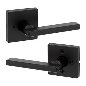 Kwikset Halifax Interior Privacy Door Handle with Lock, Door Lever For Bathroom and Bedroom, Matte Black Reversible Keyless Push Button Lock Door Lever, with Microban Protection, Square Rose